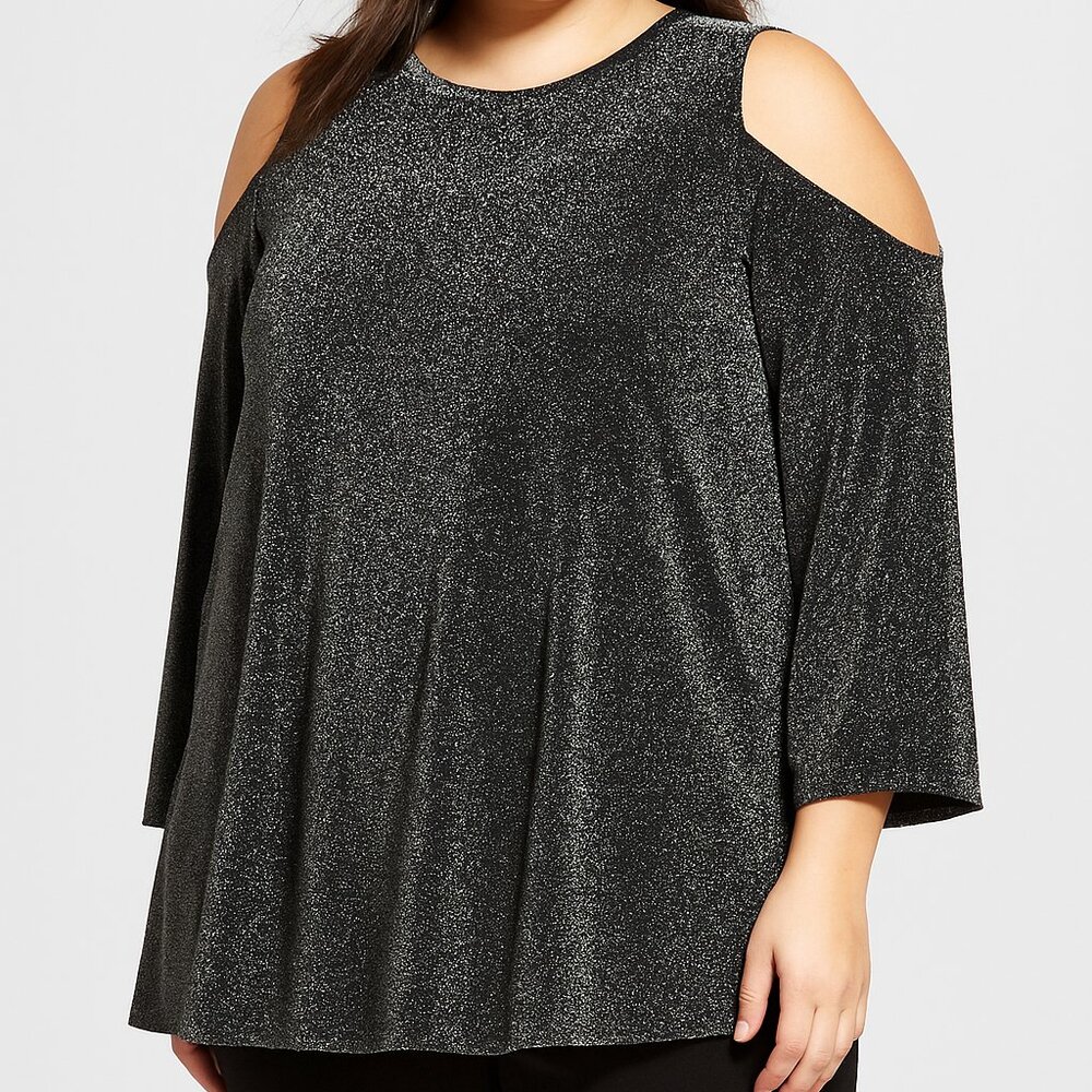 Michael Kors Women's‎ Metallic Cold Shoulder Black Blouse Plus Size 1X Holiday
